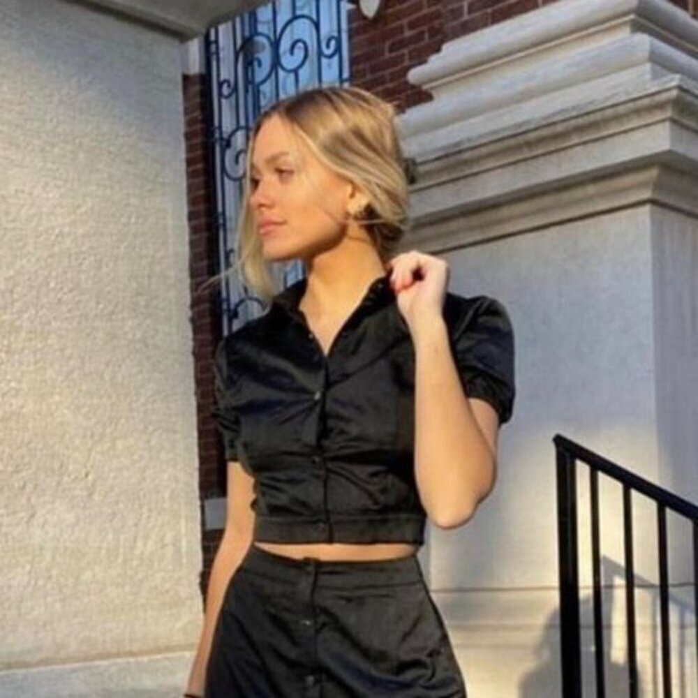 NWT KITTENISH | Black Satin Cropped Blouse | Multiple Sizes